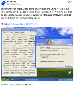 开发者自制 ForceWare 382.69 非官方驱动，让 32 位 Windows XP 系统支持英伟达 GTX 10 系 Pascal 架构显卡